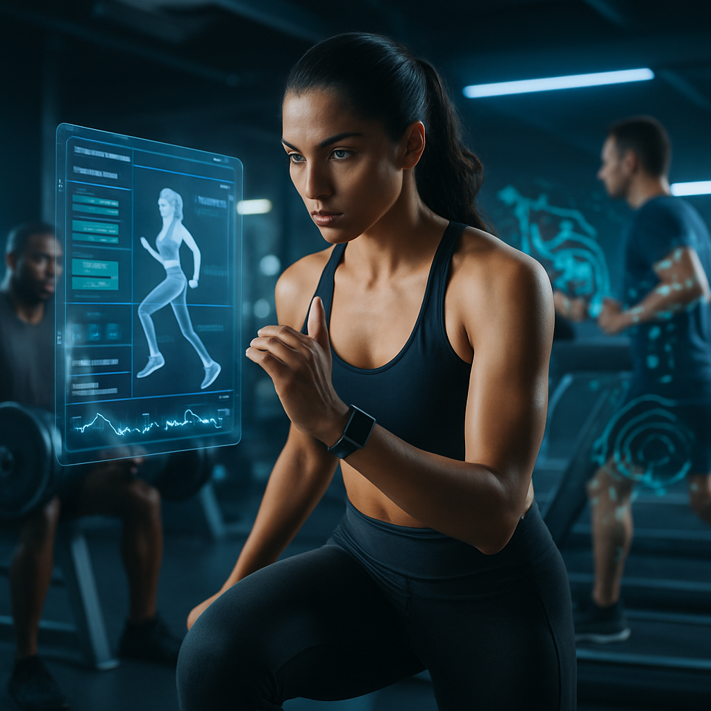 Person working out guided by AI fitness coaching displayed on a smart device